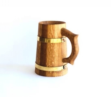 Oak wooden mug 0,7 L with brass hoops