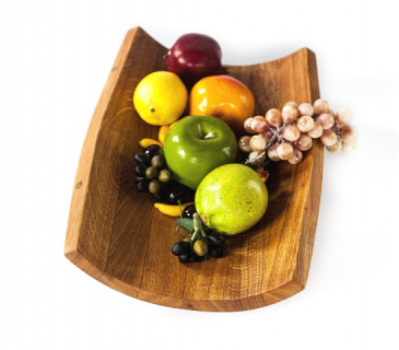 Wooden oak fruit bowl with curved stand
