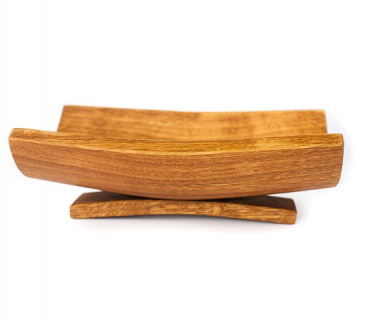 Wooden oak fruit bowl with curved stand