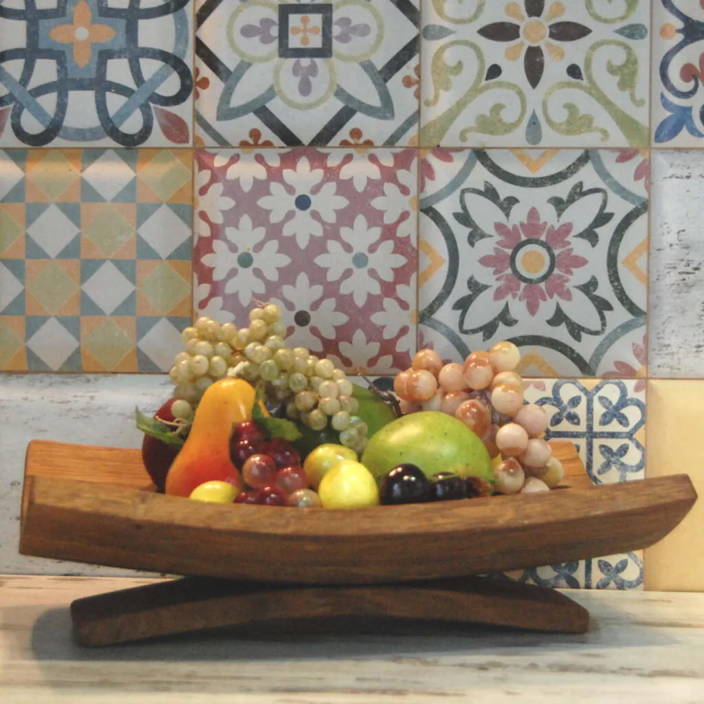 Wooden Oak Fruit Bowl with Curved Stand