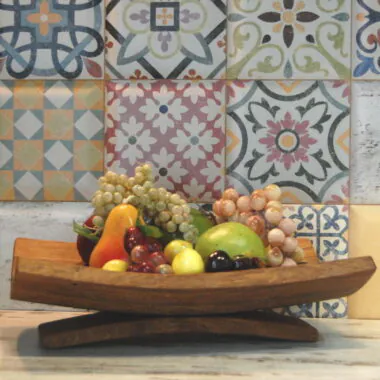 Wooden Oak Fruit Bowl with Curved Stand