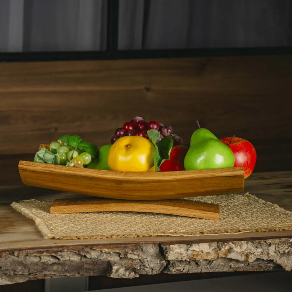Wooden Oak Fruit Bowl with Curved Stand