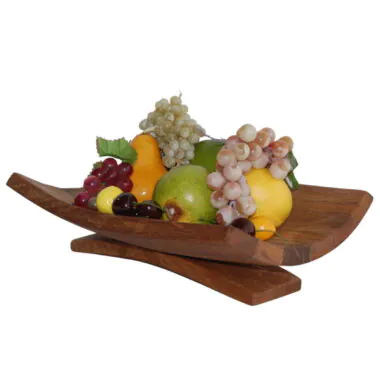 Wooden Oak Fruit Bowl with Curved Stand