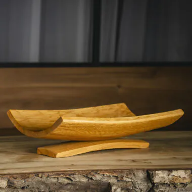 Wooden Oak Fruit Bowl with Curved Stand