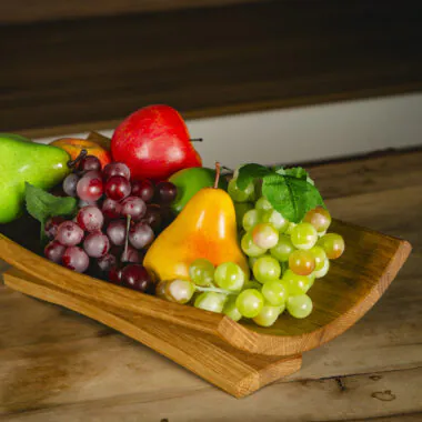 Wooden Oak Fruit Bowl with Curved Stand